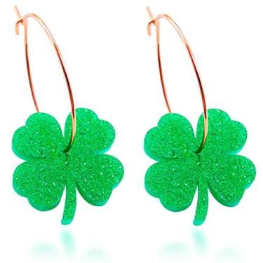 Imagem de Brincos de Dia de São Patrício para mulheres trevo cintilante brincos pendurados modernos de trevo verde para meninas adolescentes brincos leves do festival irlandês joias presentes, Liga metálica, outro