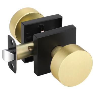 Imagem de EHOMEWARE 1 maçaneta dourada preta, maçanetas de porta de passagem interior sem trava, maçaneta de porta de corredor/armário sem chave, maçaneta de porta reversível resistente para portas esquerda