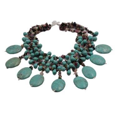 Imagem de DWBPGVUN Colar feminino com franja verde turmalina multicolorida 4 fios