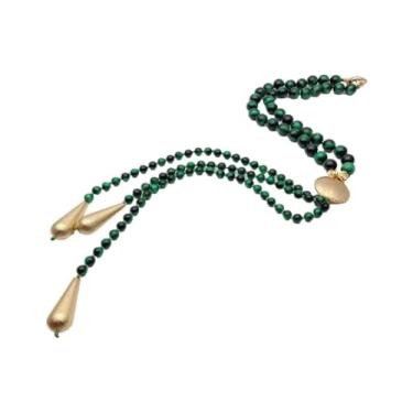 Imagem de DWBPGVUN Colar longo de tigre verde com borlas de lágrima 45,7 cm joia feminina presente
