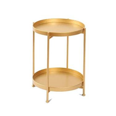 Imagem de Mesa central de metal de 2 camadas mesa de centro mesa lateral externa mesa lateral redonda adequada para sala de estar e quarto, varanda, quarto (C)