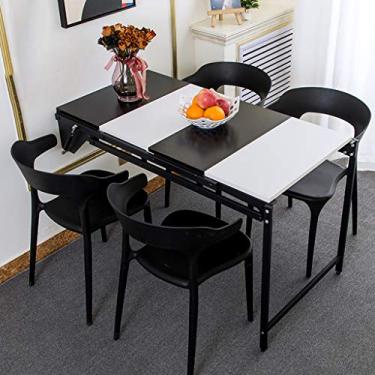 Imagem de Mesa de jantar dobrável multifuncional para pequenos apartamentos domésticos, prateleiras de armazenamento telescópicas, design dobrável/economia de espaço, pode ser usada para estante de livros