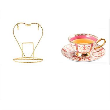 Imagem de Conjunto de chávenas de chá e pires, conjunto retrô de chávenas de café britânicas, conjunto de xícara de chá de porcelana com latte para mulheres, conjunto de xícaras de café (azul, 4 peças) (rosa, 2