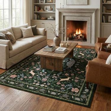 Imagem de Garvee Tapetes florais de 12 x 18 cm, lavável, para sala de estar, macio, floral, animal, tapete de entrada, antiderrapante, para quarto, sem derramamento, resistente a manchas, para quarto de