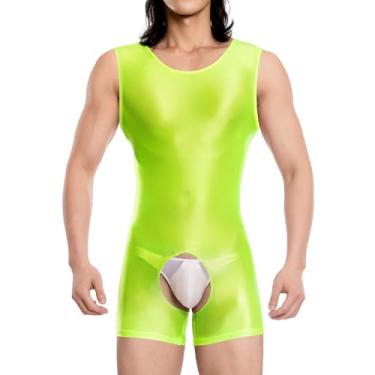 Imagem de SEAUR Body masculino brilhante Unitard sem mangas brilhante roupa íntima cosplay fantasia macacão roupa de boate, Verde, M