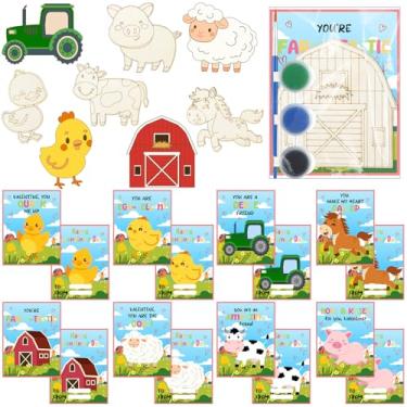 Imagem de Ctosree 24 Pack Valentine's Party Favors Bulk DIY Cards Gifts Wooden Arts Painting Craft Kit with Valentine's Cards Thank You for Gifts for Kids Boys Girls Birthday Party(Farm Themed)