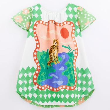 Imagem de Vestido Infantil Fábula Jaguaflor Oncinha Verde-Feminino