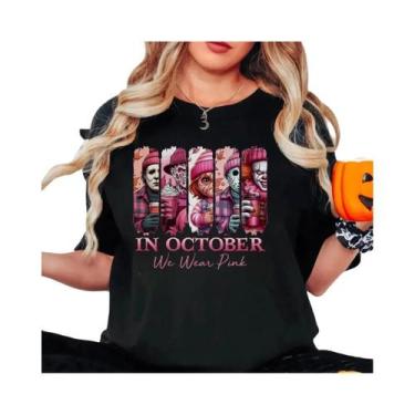 Imagem de Camiseta Feminina Rosa Com Estampa De Assassinos De Filmes De Terror, 