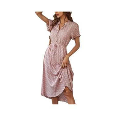 Imagem de Vestido Midi Casual De Verão Com Estampa De Poá Para Mulheres, Vestido