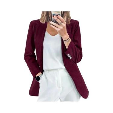 Imagem de Cardigã Feminino Slim Fit Em Veludo Cotelê De Cor Sólida, Jaqueta Casu