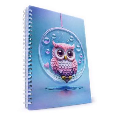 Imagem de omatek smart technologies Caderno espiral com capa brilhante 3D A5 – Caderno de capa dura fofo com 80 folhas – Caderno escolar para crianças, meninas e meninos – pequena coruja