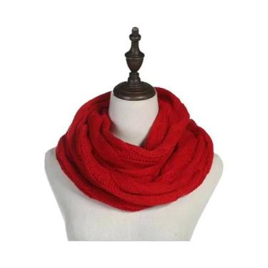 Imagem de Cachecol Feminino De Lã Tricotado Em Cabo De Cor Sólida, Gola Cowl, Ca