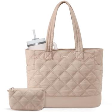 Imagem de LOVEVOOK Sacola feminina, bolsa de trabalho acolchoada com zíper para viagem, uso diário, bolsa de ombro de enfermeira, Caqui, 15.6 Inch