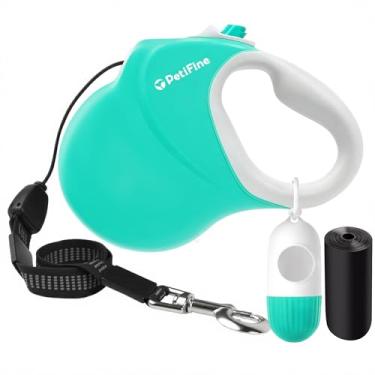 Imagem de PetiFine Coleira retrátil para cães com dispensador e sacos para cocô, coleira resistente de 8 metros para cães médios/grandes de até 50 kg, guia de cachorro longa retração sem emaranhamento de 360°