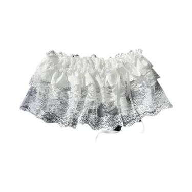 Imagem de Saia De Renda Estilo Coreano Com Flores Brancas, Meia Saia De Malha Pa