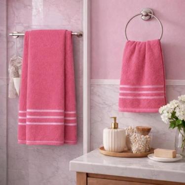 Imagem de Kit toalha de banho + toalha de rosto algodão pop-marcotex, ROSA