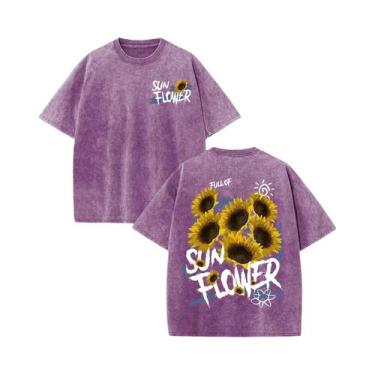 Imagem de Camiseta Feminina De Algodão Macio Com Estampa De Girassol, Casual De 