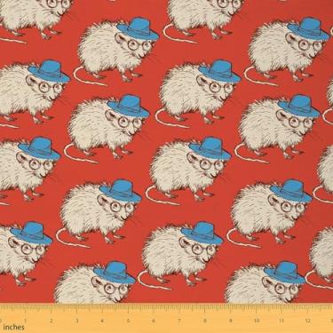 Imagem de Ogambá Tecido decorativo da The Yard Cute Cartoon Possum Tecido de estofamento em aquarela pintado à mão para Quilting Costura Artes DIY Craft, 1 jarda