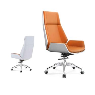 Imagem de Cadeira de escritório ergonômica de couro PU - Cadeira de mesa giratória moderna com rodas, cadeira executiva com encosto alto, altura ajustável (6 cm) para conforto em casa e escritório