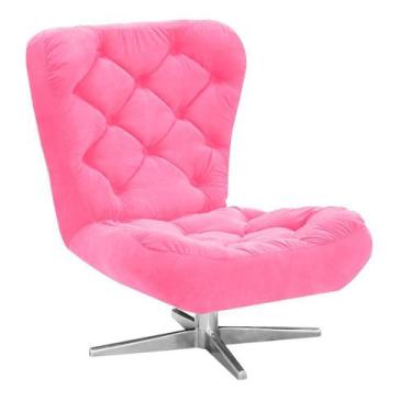 Imagem de Poltrona Decorativa Botonê Iris Suede Rosa Barbie com Base Estrela Gir
