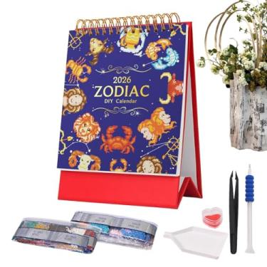 Imagem de Calendário de pintura de pedras preciosas – calendário mensal para mesa de 2026, suprimentos de artesanato para Natal, casa, dormitório, escola, entrada, mesa, prateleira, adultos, iniciantes