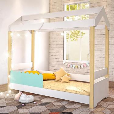 Imagem de Cama Jéssica Solteiro Branco/menta Com Colchão E Led