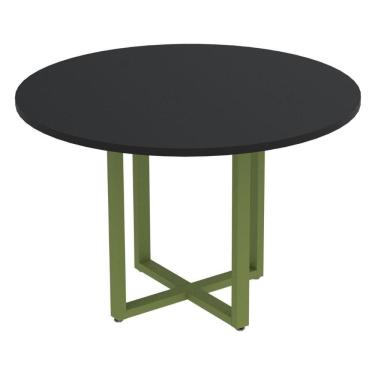 Imagem de Mesa De Reunião Redonda P25 Pandin 110 Cm (largura) Tampo Mdp Preto Pé Aço Tubular Verde Mirô