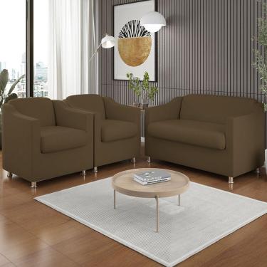 Imagem de Kit 02 Poltronas Reforçada Clinica + Namoradeira Suede Tilla Cor:marrom