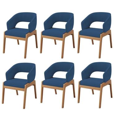 Imagem de Kit 06 Cadeiras De Jantar E Estar Living Estofada Lince L02 Suede Azul Marinho - Lyam Decor
