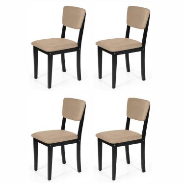 Imagem de Conjunto 4 Cadeiras De Jantar Estofada Em Madeira Maciça Ella Preto/bege