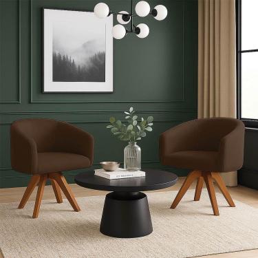 Imagem de Poltrona Sala Base Giratória Madeira Kit 2 Arielle Suede Marrom D03 - D'rossi