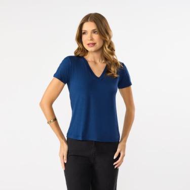 Imagem de Kit 3 Blusa Feminina Viscolycra Manga Curta Decote V Tribo Livre, Azul