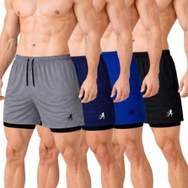 Imagem de Kit 4 Shorts Masculinos 2 em 1 para Atividades Esportivas com Estampa de Corrida-Masculino