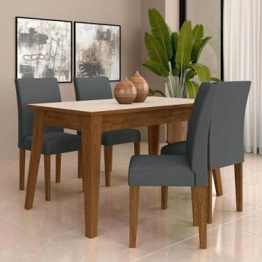 Imagem de Mesa 1,36 Com 4 Cadeiras Minnesota Freijó/Off Preto/Cinza - Móveis Ara