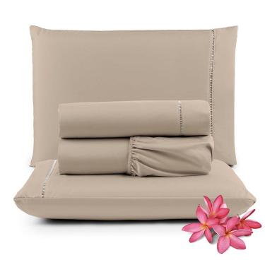 Imagem de Jogo De Lençol Primor Queen 4 Peças Percal 400 Fios Ponto Palito - Avelã