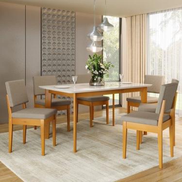Imagem de Conjunto Sala de Jantar Siera 6 Lugares Retangular Madeira Maciça Miami Cerejeira/Camurça