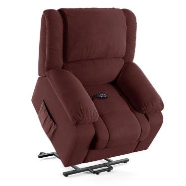 Imagem de Poltrona Do Papai Reclinável Sala De Cinema Barcelona Elevação Lift Elétrico Veludo Vinho