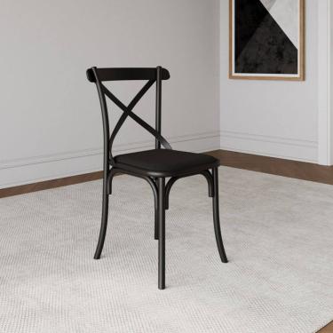 Imagem de Cadeira de Jantar Katrina em Aço com Assento Corano Preto para Mesa Sala Cozinha - Preto/preto