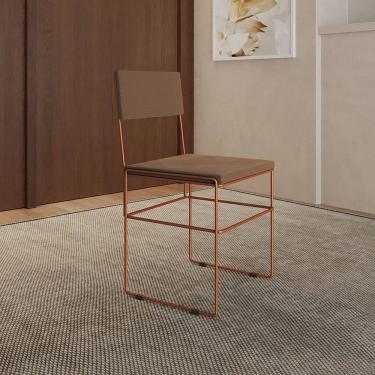 Imagem de Cadeira de Jantar Industrial Vitória Estofada Veludo Base Cobre para Sala Cozinha Mesa-cobre/marrom