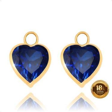 Imagem de Pingentes em Ouro 18k Coração 6mm para Brinco Azul Safira - S.Demór Jó