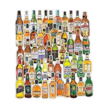 Imagem de Pacote de adesivos: 50 unidades de garrafas de cerveja, vinho, uísque,