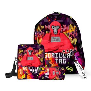 Imagem de Conjunto de mochilas Gorillas Tags Anime School, 3 unidades com lanche