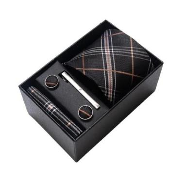 Imagem de Conjunto De Abotoaduras, Gravata E Lenço De Bolso Masculino Listrado R