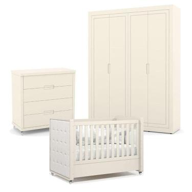 Imagem de Quarto De Bebe 4 Portas Tutto New Com Capitonê New Boucle E Gaveteiro Off White - Matic