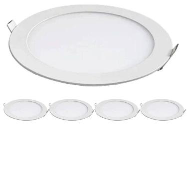 Imagem de Kit 5 Painel Led Foxlux Redondo Embutir 12w 3000k Biv Branco