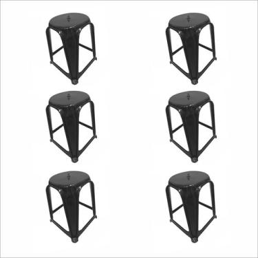 Imagem de Kit 6 Banquetas Pretas De Plástico Resistente Reforçada Preta - Leona
