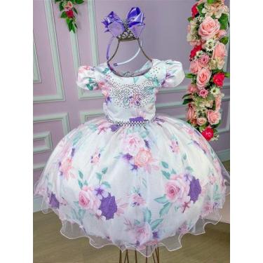 Imagem de Vestido Juvenil Off Flores Lilás Festa Catarina - Tecido Misto com For