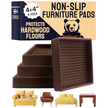 Imagem de CasterMaster Almofadas de móveis antiderrapantes para pisos de madeira - 10 cm x 10 cm marrom pacote com 4 - copos de rodízio de borracha antiderrapante - protetores de perna de mesa e pés de borracha