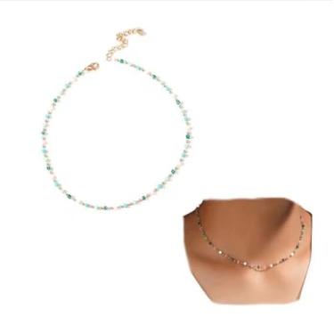 Imagem de Asphinien Colar gargantilha boêmio com contas delicadas, colar de cristal cúbico verde boêmio, joias de praia, formatura, festa, presente para mulheres