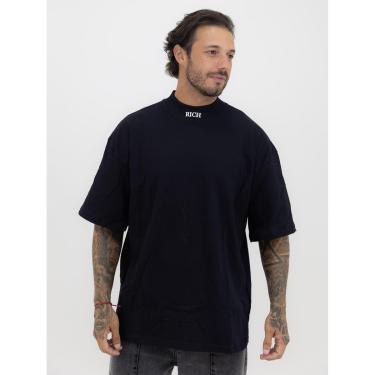 Imagem de Camisa Oversized Masculina Over Gola Alta Estampada Mangona Streetwear Algodão Premium Preto-Masculino